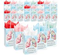 Tenceur 25 Pcs Respiratory Care Kraft Paper Gift Bags Bulk with Handles | With Tissue, 8.27x5.91x3.15 Inch, Light Blue, Lung Healthcare Appreciation Packaging Kit, For Respiratory Therapist Doctor