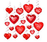 Tenceur 25 Pcs Valentine's Day Hanging Swirl Decorations Classic Red Pink Diamond Heart Shaped Cards with Hanging Swirls for Romantic Valentines Day Anniversary Party Decorations (Red)
