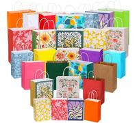 Tenceur 28 Pcs Gift Bags Assorted Sizes Paper Gift Bags Bulk Party Favor Bag with Handle for Wedding Valentine's Day Birthday Shopping Christmas, 8.3" Small, 10.6" Medium, 12.6" Large (Flower)