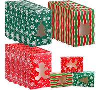 Tenceur 30 Pcs Christmas Cookie Boxes 9 x 6 x 3 inch Christmas Treat Boxes with Window Large Holiday Bakery Containers for Gift Giving Gingerbread Tree Gift Shape Packaging for Xmas Cupcakes Candy