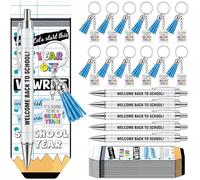 Tenceur 30 Set Bulk Back to School Gifts for Students Notebook Themed Ballpoint Pens Keychains and Cards Set First Day of School Gifts Supplies for Teacher Classroom Rewards Party Favors