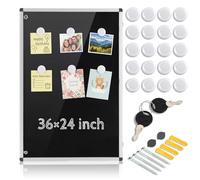 Tenceur 36" x 24" Black Enclosed Blackboard Bulletin Board with 20 White Magnets Silver Frame Bulletin Board Blackboard with Lockable for Office School Hospital