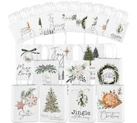 Tenceur 40 Pcs Christmas Gift Bags Bulk with Handles Reusable Kraft Gift Bag, Holiday Paper Bags for Xmas Surprise Stuffer Candy Present Wrapping, 8.27 x 5.91 x 3.15 Inches (White)