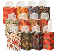 Tenceur 48 Pcs Fall Gift Bags Bulk Fall Candy Bags Kraft Paper Orange Gift Bags Maple Leaf Elements Party Treat Bags with Handles for Thanksgiving Autumn Wedding Birthday Party Favors