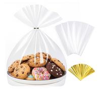 Tenceur 48 Sets Christmas Cellophane Cookie Tray Bags With Twist Ties 15.8" x 19.7" Large Clear Cello Tray Bags Christmas Cookie Bag for Gift Giving Xmas Holiday Parties Present Wrap