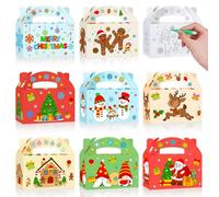 Tenceur 48 Sets Christmas Treat Boxes DIY Color Your Own Paintable Goodie Party Favor Boxes 6.3 x 3.7 x 3.1 Inch Coloring Holiday Xmas Container Candy Box for School Classroom Party Favor Supply
