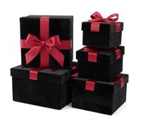 Tenceur 5 Pcs Square Gift Boxes with Lids and Ribbon, Black and Burgundy | Nesting Storage, Velvet Red Covers, Pre-tied Bow Saves Time, For Holiday Birthday Wedding Party Favors, Elegant White Base