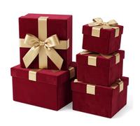 Tenceur 5 Pcs Square Gift Boxes with Lids and Ribbon, Red and Gold | Nesting Storage, Velvet Red Covers, Pre-tied Bow Saves Time, For Holiday Birthday Wedding Party Favors, Elegant White Base