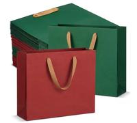 Tenceur 50 Pack Christmas Gift Bags Bulk Red and Green Heavy Duty Kraft Paper Bag with Handles Reusable Christmas Gift Bag Sturdy Goodie Sacks for Xmas Holiday Party Wedding Favors (10.6x8.3x3.1 Inch)