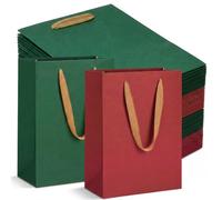 Tenceur 50 Pack Christmas Gift Bags Bulk Red and Green Heavy Duty Kraft Paper Bag with Handles Reusable Christmas Gift Bag Sturdy Goodie Sacks for Xmas Holiday Party Wedding Favors(8x11x4 Inch)