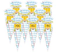 Tenceur 50 Pcs 5.12" x 9.84" Back to School Notebook Gift Bags Cone Popcorn Plastic Treat Popcorn Bag with Gift Tag Ruler Ribbon for Classroom Welcome First Day of School Teacher Appreciation Supplies