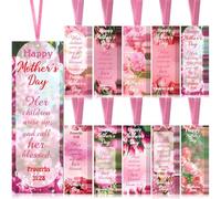 Tenceur 500 Pcs Mother's Day Bookmarks Bulk Pink Flowers Happy Mother's Day Proverbs 31: 28 Scripture Bookmarks Christian Religious Mothers Day Bookmark for Mom Women's Ministry Church Gifts