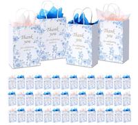 Tenceur 60 Pcs Wedding Gift Bags with Tissue Paper Bulk Blue Floral Bridal Shower 5.9 x 3.2 x 8.3 Inch Thank You Welcome Gift Bags with Handle for Weddings Welcome, Bride Showers, Engagement Party