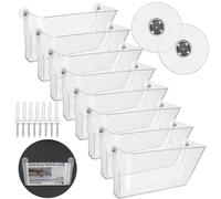 Tenceur 8 Pcs Clear Plastic Single Pocket Wall Mount File Holder with Suction Cups and Screws Wall File Hanging Folder Letter Paper Mail Organizer for Office Home Classroom