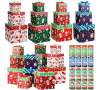 Tenceur 8 Sets Christmas Nesting Gift Boxes with Lids 3 Assorted Sizes Stackable Nested Xmas Boxes with Bows Decorative Stacking Square Present Box for Xmas Holiday Gift, 4 Styles