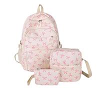 Tencipeda 3-Piece Set Coquette Bow Backpack for Girls & Women - Comfy Preppy Backpack with Dreamy Bows, Cute & Functional (Bow//A//)