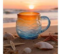 Tencipeda Golden Tide Mug, Handcrafted Sea Glass Ocean Wave Mug 12oz, Unique Sunset Frosted Glass Cup, Coastal Beach Theme Drinkware for Coffee Tea Wine (Sunset)