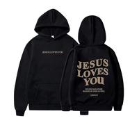 Tencipeda Jesus loves you hoodie, Christian hoodie, Jesus Letter Print Long Sleeve Pullover Sweatshirt with Pocket for women and men (black,XL)