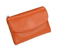 Tencipeda Unisex Pebble Leather Wallet - Double Zipper Coin Pockets, 5.3" Travel Slim Mini Leather Card Holder (Orange)