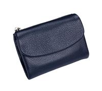 Tencipeda Unisex Pebble Leather Wallet - Double Zipper Coin Pockets, 5.3" Travel Slim Mini Leather Card Holder (Dark Blue)