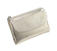 Tencipeda Unisex Pebble Leather Wallet - Double Zipper Coin Pockets, 5.3" Travel Slim Mini Leather Card Holder (Gold)