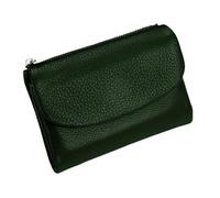 Tencipeda Unisex Pebble Leather Wallet - Double Zipper Coin Pockets, 5.3" Travel Slim Mini Leather Card Holder (Dark Green)