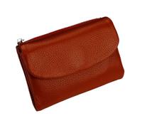 Tencipeda Unisex Pebble Leather Wallet - Double Zipper Coin Pockets, 5.3" Travel Slim Mini Leather Card Holder (Brick red)