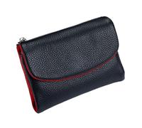 Tencipeda Unisex Pebble Leather Wallet - Double Zipper Coin Pockets, 5.3" Travel Slim Mini Leather Card Holder (Black red)