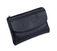 Tencipeda Unisex Pebble Leather Wallet - Double Zipper Coin Pockets, 5.3" Travel Slim Mini Leather Card Holder (Black)