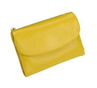 Tencipeda Unisex Pebble Leather Wallet - Double Zipper Coin Pockets, 5.3" Travel Slim Mini Leather Card Holder (Yellow)
