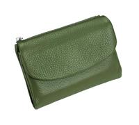 Tencipeda Unisex Pebble Leather Wallet - Double Zipper Coin Pockets, 5.3" Travel Slim Mini Leather Card Holder (Olive Green)