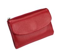 Tencipeda Unisex Pebble Leather Wallet - Double Zipper Coin Pockets, 5.3" Travel Slim Mini Leather Card Holder (Red)