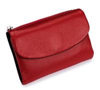 Tencipeda Unisex Pebble Leather Wallet, Versatile Soft Leather Wallets with Credit Card Holder & Cash Slots for Business Daily Commute & Office Use (Red with Black)
