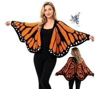 Tencipeda Women's Monarch Butterfly Knit Cardigan, Butterfly Wing Cloak Shawl, Irregular Cardigan Sweater (Black & Orange)