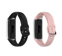 TenCloud (2-Pack Straps Compatible with Samsung Galaxy fit SM-R370 Strap, Replacement Soft Silicone Sport Wristband Arm Bracelet for Galaxy fit SM-R370 Fitness Tracker (Black+Pink)