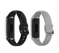 TenCloud (2-Pack) Straps Compatible with Samsung Galaxy fit SM-R370 Strap, Replacement Soft Silicone Sport Wristband Arm Bracelet for Galaxy fit SM-R370 Fitness Tracker (Black+Grey)