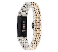 TenCloud Straps Compatible with Fitbit Inspire 2 Strap, Metal Stainless Steel Adjustable Replacement Business Wristband Band Watch Accessory for Inspire 2 Fitness Tracker Only (Silver-Gold)