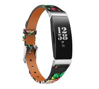 TenCloud Straps Compatible with Fitbit Inspire 2 Strap, Super Soft Slim Leather Replacement Wrist Band Printed Floral Bracelet for Inspire 2/Inspire/Inspire HR Fitness Tracker (Red)
