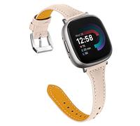 TenCloud Straps Compatible with Fitbit Versa 4/Sense 2 Strap, Replacement Slim Leather Wrist Band Bracelet for Sense2/Versa 4 Smartwatch (Apricot)