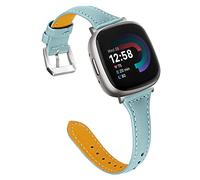TenCloud Straps Compatible with Fitbit Versa 4/Sense 2 Strap, Replacement Slim Leather Wrist Band Bracelet for Sense2/Versa 4 Smartwatch (Blue)