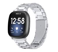 TenCloud Straps Compatible with Fitbit Versa 4/Versa 3/Sense 2/Sense Strap, Metal Stainless Steel Wristband Business Band for Women Men (Silver)