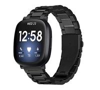 TenCloud Straps Compatible with Fitbit Versa 4/Versa 3/Sense 2/Sense Strap, Metal Stainless Steel Wristband Business Band for Women Men (Black)