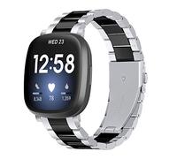 TenCloud Straps Compatible with Fitbit Versa 4/Versa 3/Sense 2/Sense Strap, Metal Stainless Steel Wristband Business Band for Women Men (Silver/Black)
