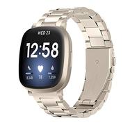 TenCloud Straps Compatible with Fitbit Versa 4/Versa 3/Sense 2/Sense Strap, Metal Stainless Steel Wristband Business Band for Women Men (Gold)