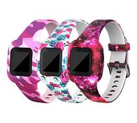 TenCloud Straps Compatible with Garmin Vivofit jr.3 Strap, (3-Pack) Replacement Soft Silicone Wristband Pattern Floral Band Armbands for Kids 4+ for Vivofit jr.3 Fitness Tracker (3D)
