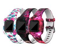 TenCloud Straps Compatible with Garmin Vivofit jr.3 Strap, (3-Pack) Replacement Soft Silicone Wristband Pattern Floral Band Armbands for Kids 4+ for Vivofit jr.3 Fitness Tracker (3A)