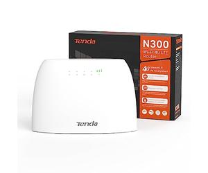 Tenda 4G Router LTE Cat 4-3G/4G WiFi Router 2.4 GHz Wireless Band Speed up to 300Mpbs, Ethernet LAN/WAN Port, Detachable Antennas, Mini Sim, Plug and Play