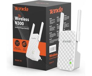 Tenda A9 N300 universal WLAN amplifier repeater with two antennas for maximum coverage (300 Mbps, WPA, WPA2, compatible with all common WLAN routers) white