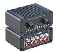 Tendak Bi-Directional RCA L/R Audio Switch Selector 4 In 1 Out / 1 In 4 Out Noiseless Analogue Stereo Audio Switcher with Volume Control, Sound Distribution Splitter Box for Speakers Headphones PC