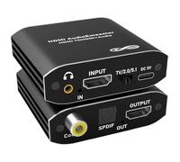 Tendak HDMI Audio Extractor, 4K HDMI Audio Splitter to Optical Spdif Toslink Coaxial 3.5mm Stereo Aux Audio Adapter Converter for HDTV PS4 PS5 Blu-ray DVD